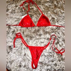 Metallic Red Thong Bikini